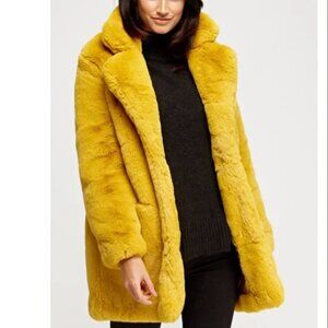 K. Zell Paris Mustard Yellow Faux Fur Plush Jacket Mob Wife Large